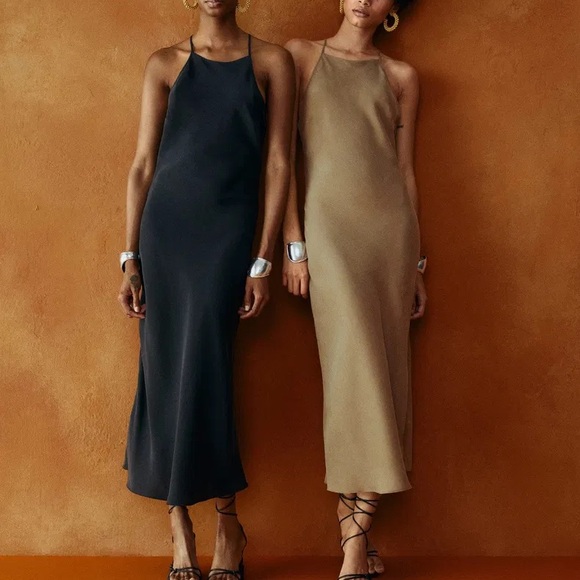 MANGO | flowy taupe dress | 0 - Picture 1 of 3